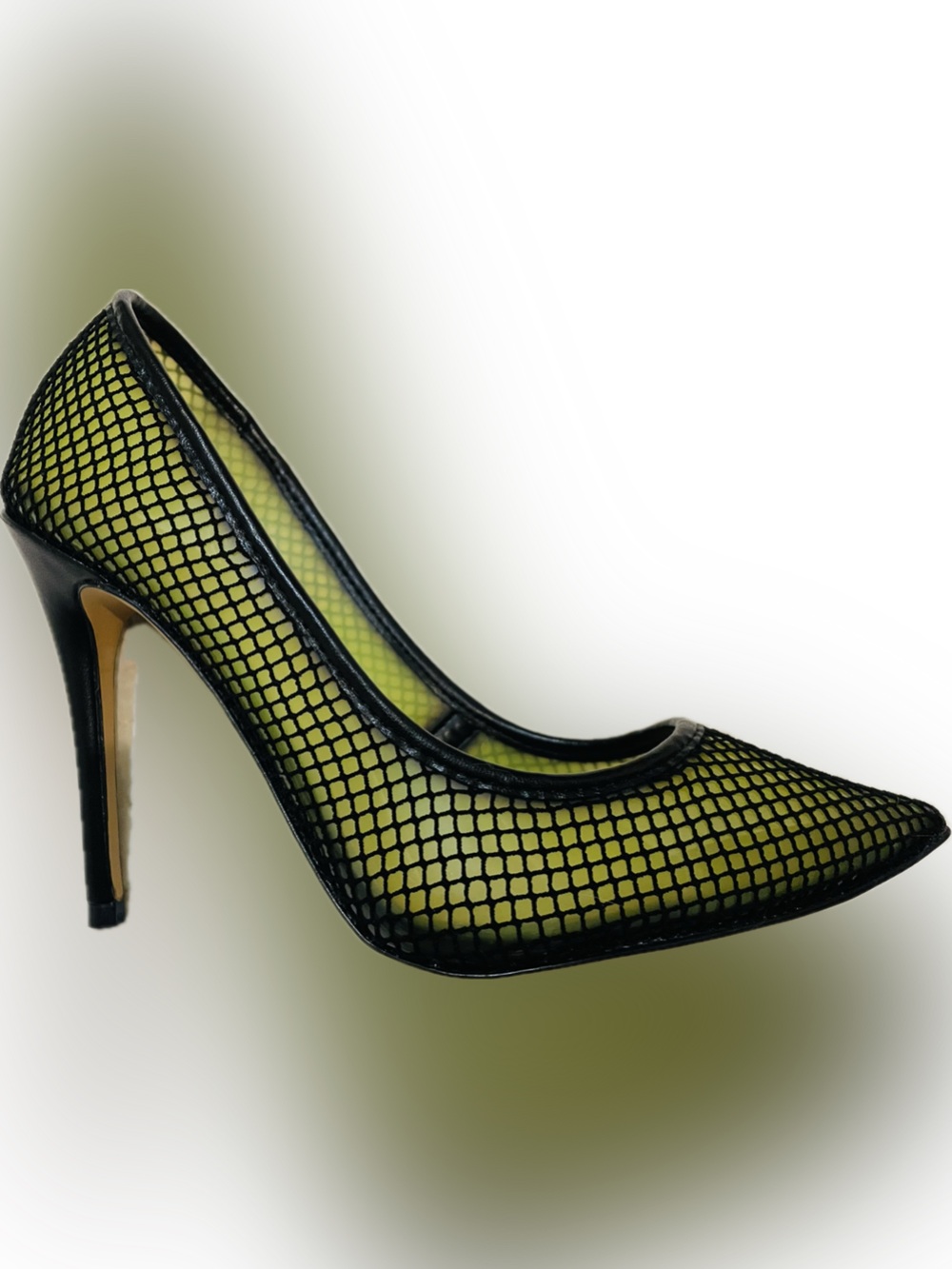 Aldo Black Mesh Pointed-Toe Stiletto with Yellow Underlay